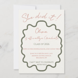 Modern Off-White She Did It Graduation Party  Inv Invitation