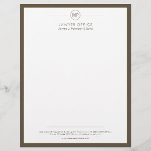 Modern office dark brown white monogram lawyer letterhead
