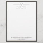 Modern office dark grey white monogram lawyer letterhead<br><div class="desc">Elegant simple lawyer letterhead template with a dark grey charcoal frame and a contemporary typography script. Personalize it with your company or business name monogram initials and with your details! Suitable for legal, notary, lawyer, attorney, advocate, tax financial or legal advisors, insurance companies, consultants, corporate managers or any other professional...</div>