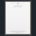 Modern office dark grey white monogram lawyer letterhead<br><div class="desc">Elegant simple lawyer letterhead template with a dark grey charcoal frame and a contemporary typography script. Personalize it with your company or business name monogram initials and with your details! Suitable for legal, notary, lawyer, attorney, advocate, tax financial or legal advisors, insurance companies, consultants, corporate managers or any other professional...</div>