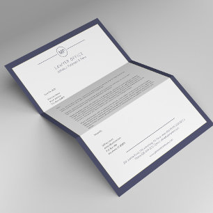 Modern office dark navy and white monogram lawyer letterhead