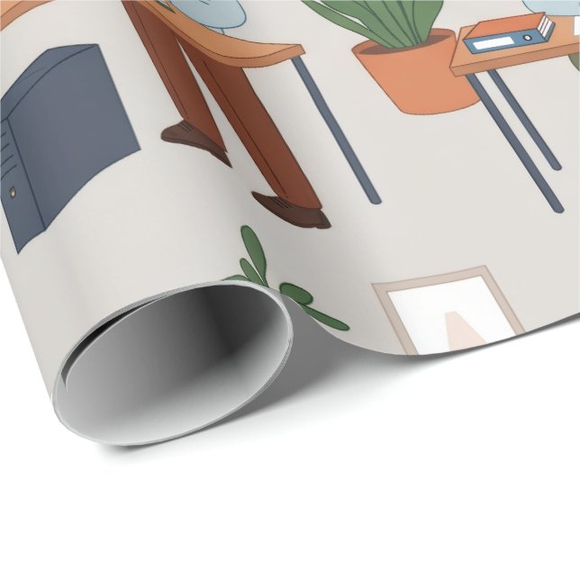 Modern Office Workplace Seamless Pattern Wrapping Paper (Roll Corner)