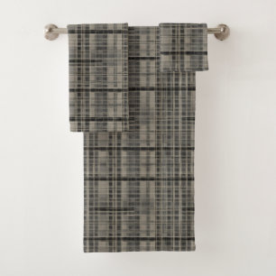 Modern Offset Plaid Grey Shades Bath Towel Set