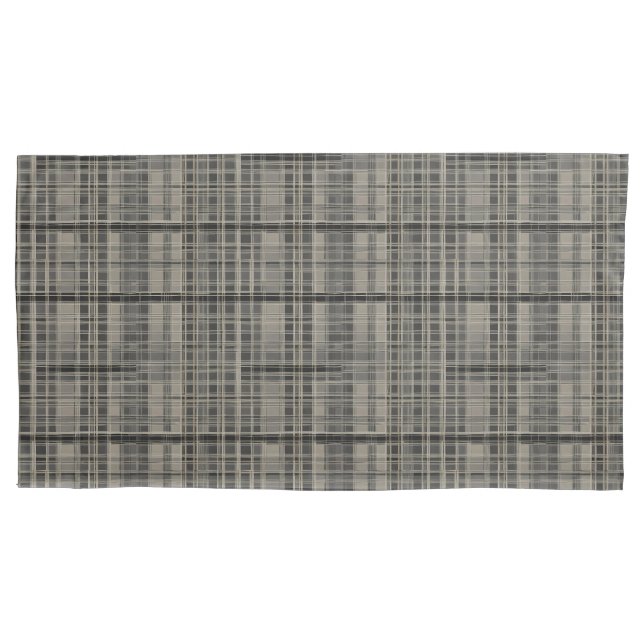 Modern Offset Plaid Grey Shades Pillowcase (Front)