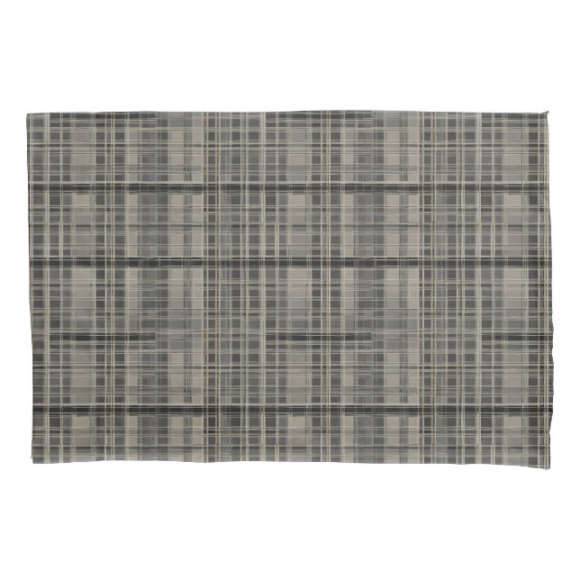 Modern Offset Plaid Grey Shades Pillowcase (Front)