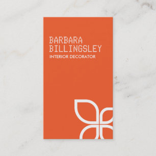 MODERN OFFSET WHITE FLOWER on ORANGE Business Card