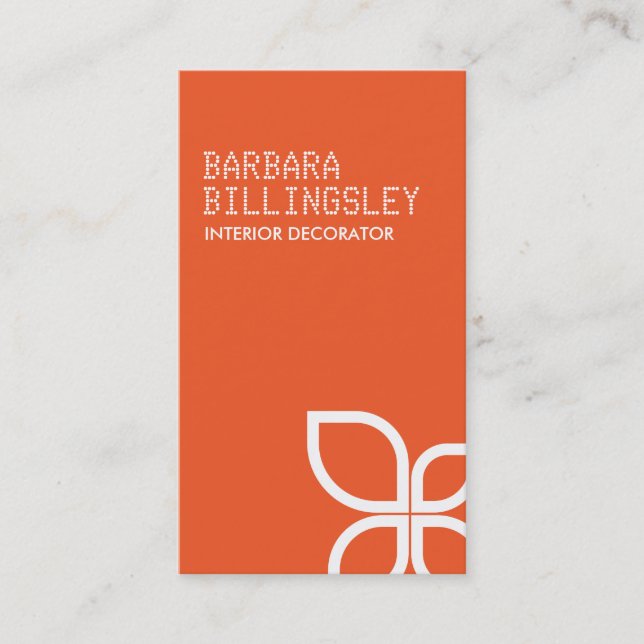 MODERN OFFSET WHITE FLOWER on ORANGE Business Card (Front)