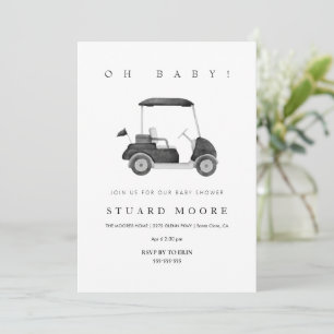 Modern Oh baby Black minimal golf baby shower Invitation