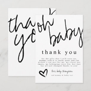 Modern Oh Baby Black & White Baby Shower  Thank You Card