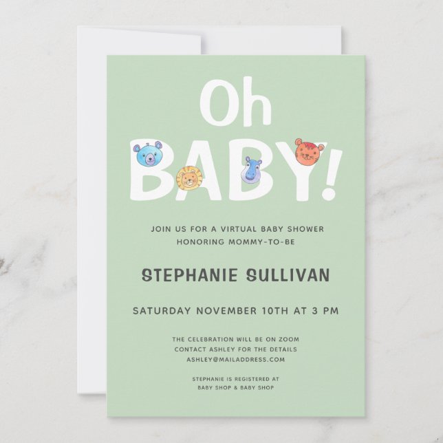Modern Oh Baby Green Virtual Baby Shower Invitation (Front)