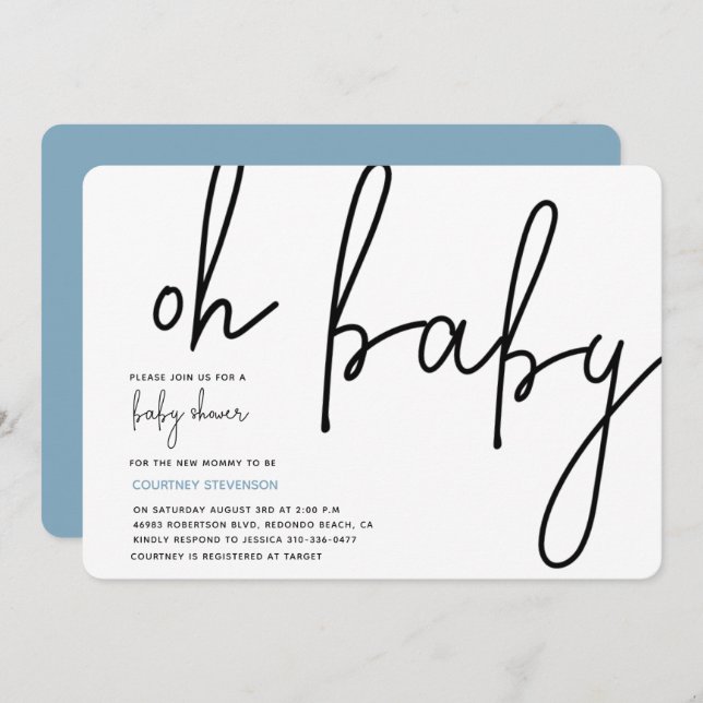 Modern Oh Baby Invitation (Front/Back)