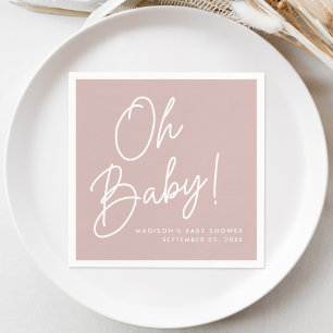 Modern Oh Baby Script Dusty Rose Baby Shower Napkin