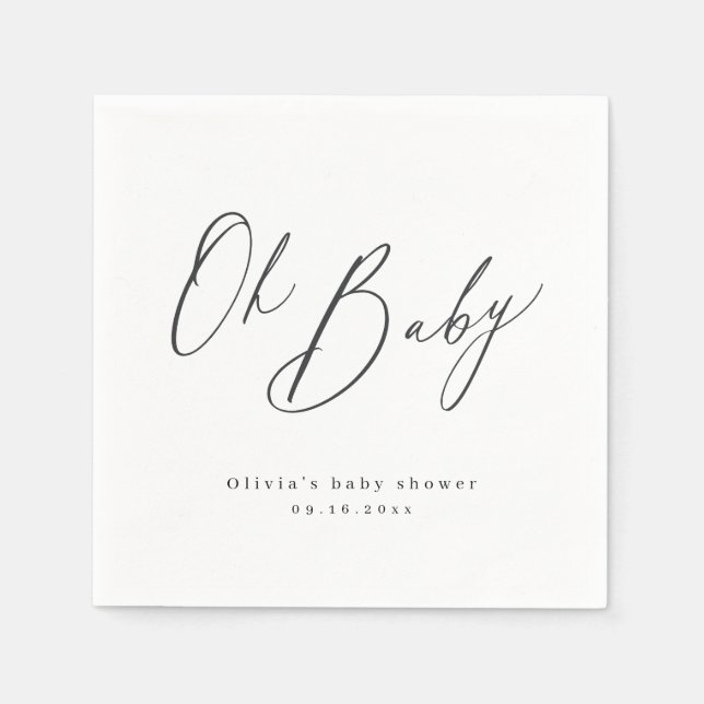 Modern oh baby script minimalist baby show napkin (Front)