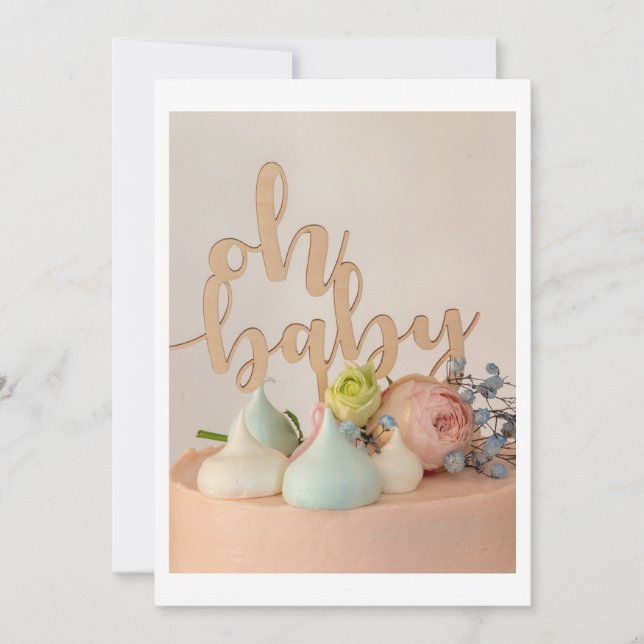 Modern Oh Baby Shower Invitation with Pastel Cake  (Front)