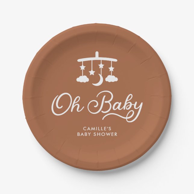 Modern Oh Baby Shower Personalized Paper Plate (Front)