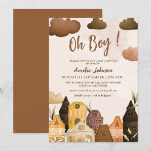 Modern Oh boy brown boho Baby Shower  Invitation