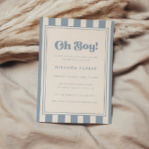 Modern "Oh Boy!" Striped Blue Beige Baby Shower