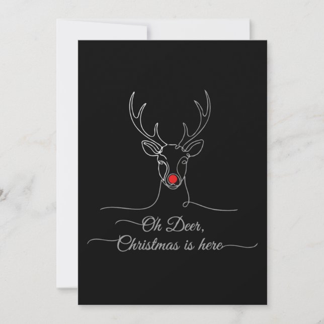Modern "Oh Deer" Minimalist Christmas Reindeer  Invitation (Front)