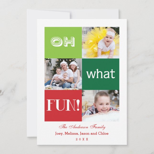 Modern Oh What Fun Holiday Multi Photo Card (Front)