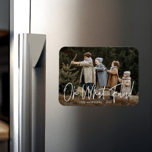 Modern Oh What Fun Script Holiday Photo Magnet