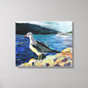 Modern oil painting mountains and flowering trees canvas print