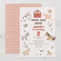 Modern Oink Baa Moo Farm Birthday Invitation