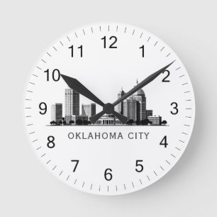 Modern Oklahoma City Stylized Skyline Round Clock