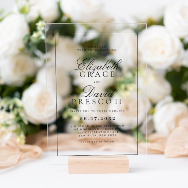 Modern Old Money Black Wedding Acrylic Invitations (Creator Uploaded)