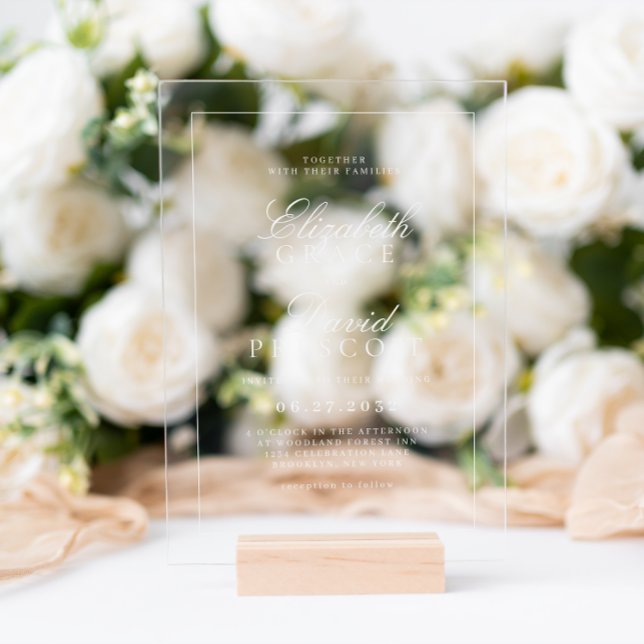 Modern Old Money White Wedding Acrylic Invitations (Creator Uploaded)