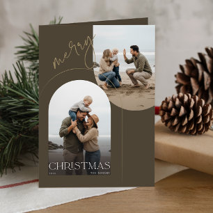 Modern Olive 3 Beach Photo Christms Folded Holiday Card