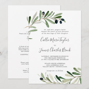 Modern Olive Branch All In One Wedding Invitation