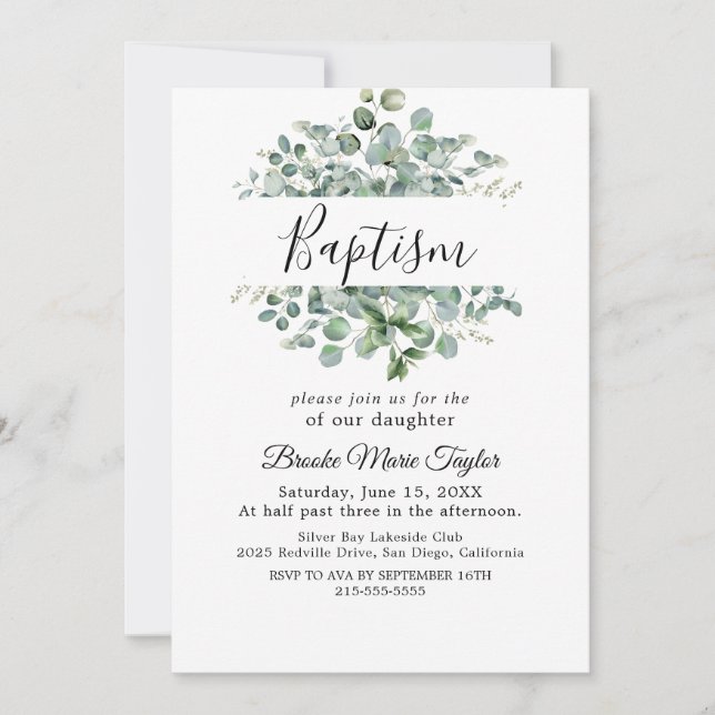 Modern Olive Branch Baptism Invitation (Front)