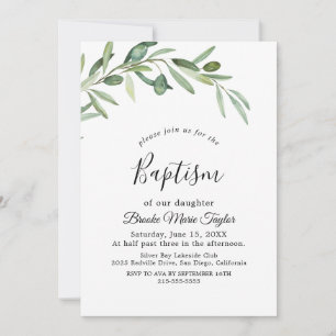 Modern Olive Branch Baptism Invitation