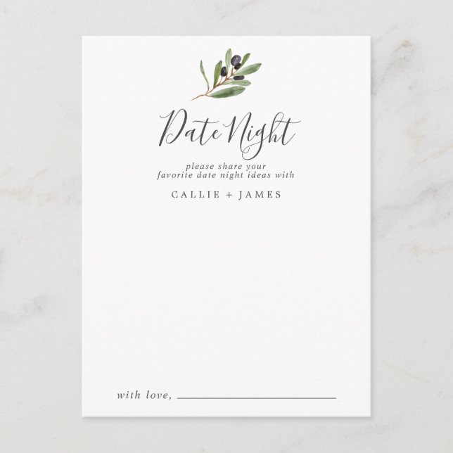 Modern Olive Branch Date Night Idea Cards (Front)