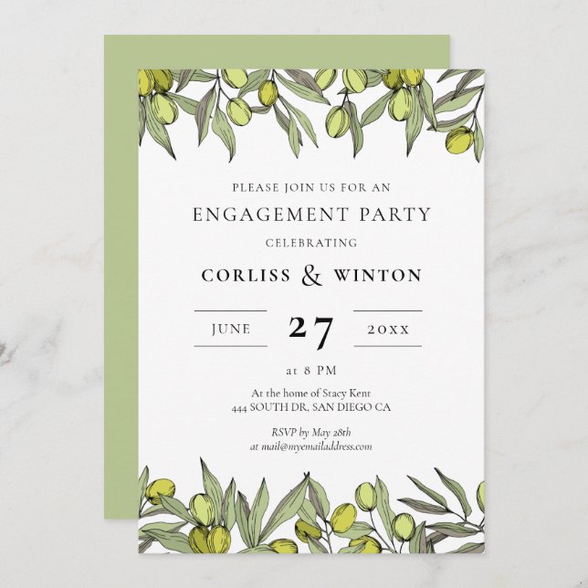 Modern Olive branch engagement party Invitation (Front/Back)