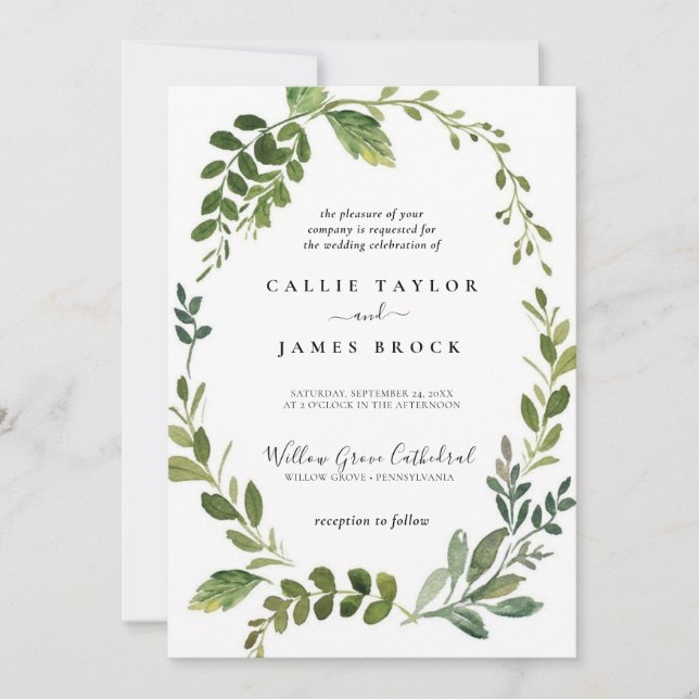 Modern Olive Branch Formal Wedding  Invitation (Front)