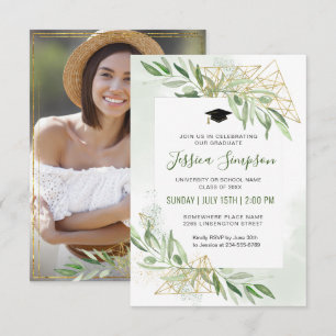 Modern Olive Branch Greenery Photo Graduation Invitation