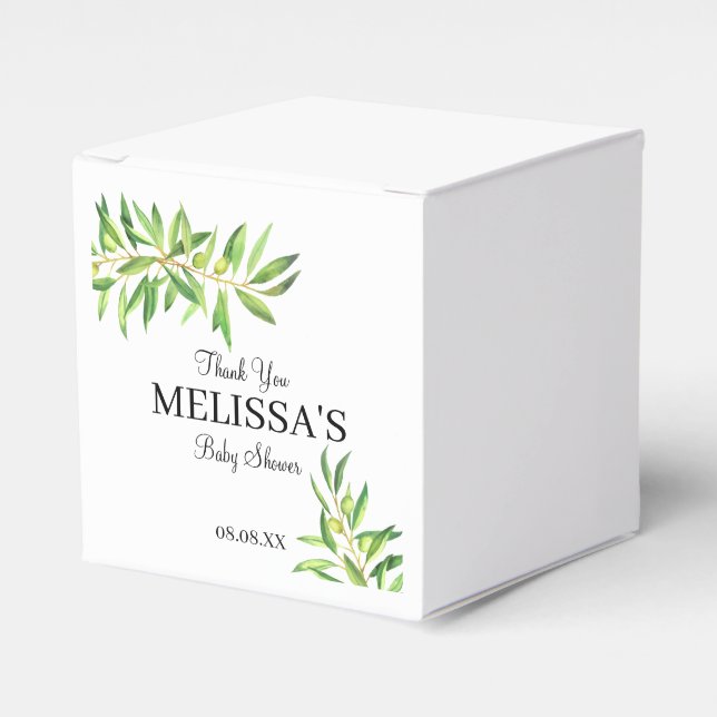 Modern Olive Branch Greenery Thank You Favor Box (Front Side)