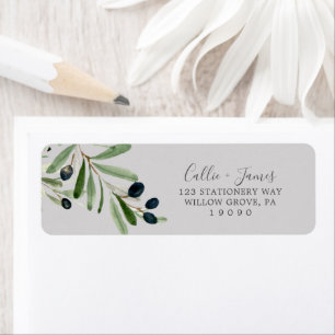 Modern Olive Branch Grey Return Address Label