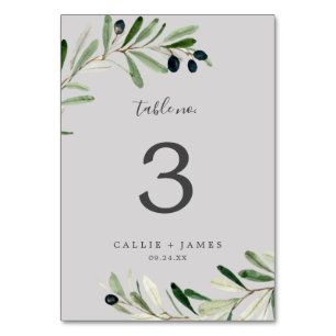 Modern Olive Branch Grey Table Number