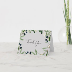 Modern Olive Branch Grey Thank You Card