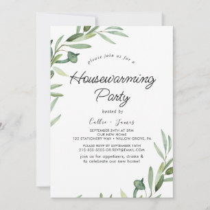 Modern Olive Branch Housewarming Party Invitation