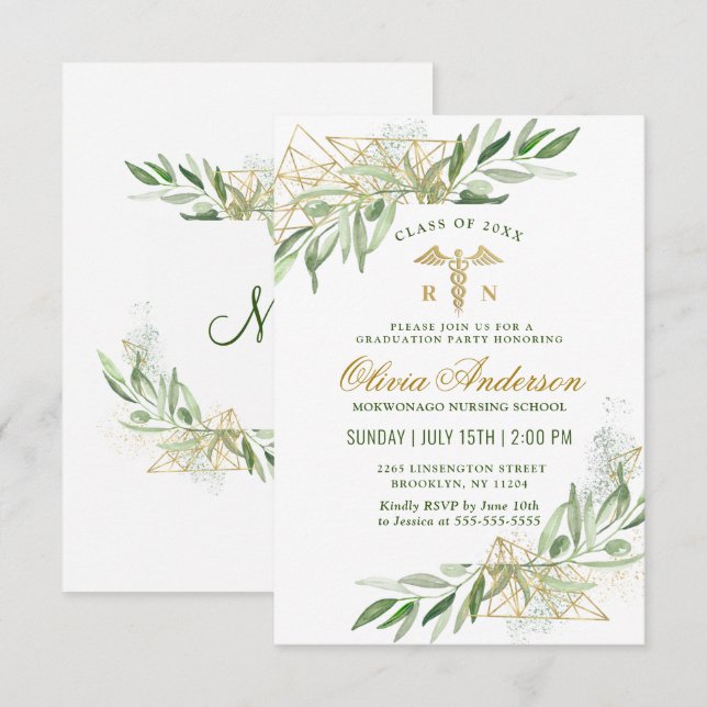 Modern Olive Branch Nursing School Graduation Invitation (Front/Back)