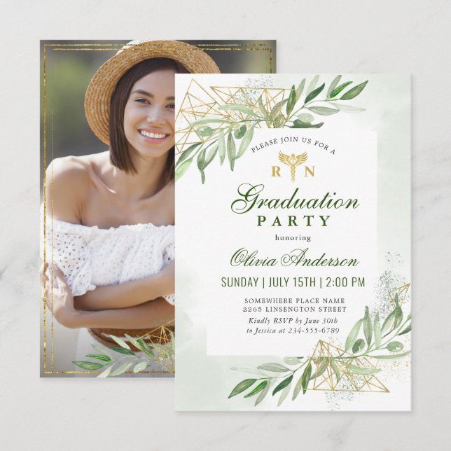 Modern Olive Branch Nursing School Graduation Invitation (Front/Back)