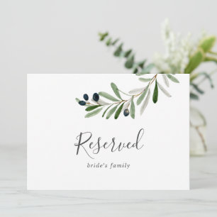 Modern Olive Branch Reserved Sign