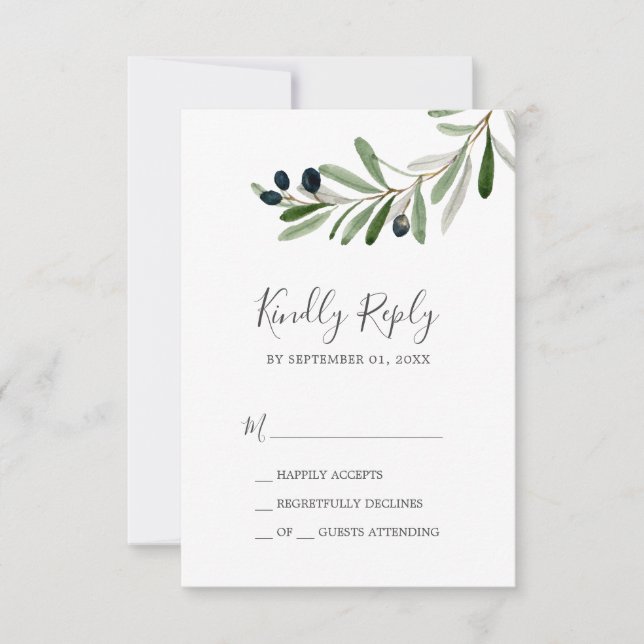 Modern Olive Branch Simple RSVP Card (Front)