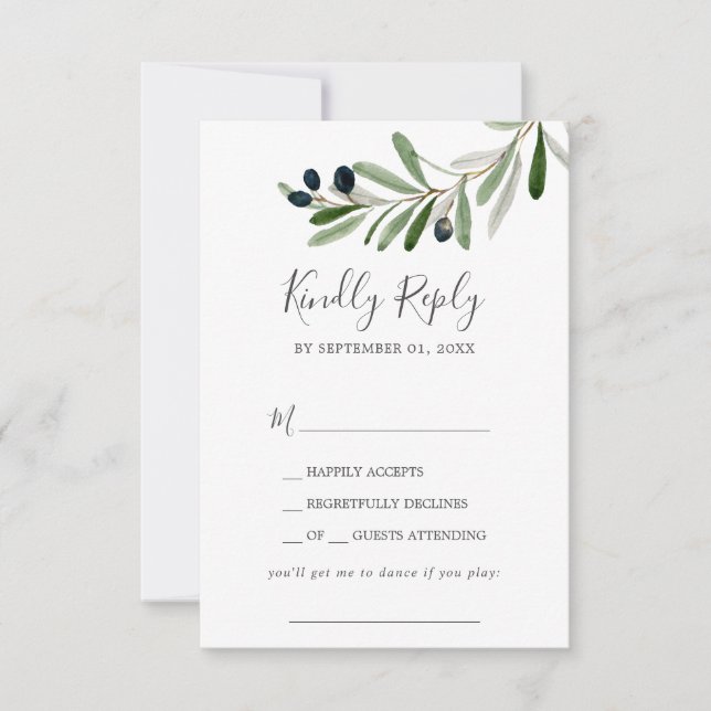 Modern Olive Branch Song Request RSVP Card (Front)