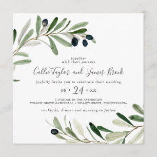 Modern Olive Branch Square Wedding Invitation