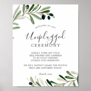 Modern Olive Branch Unplugged Ceremony Sign