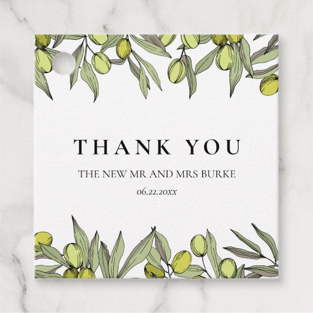 Modern Olive branch wedding Favour Tags (Front)
